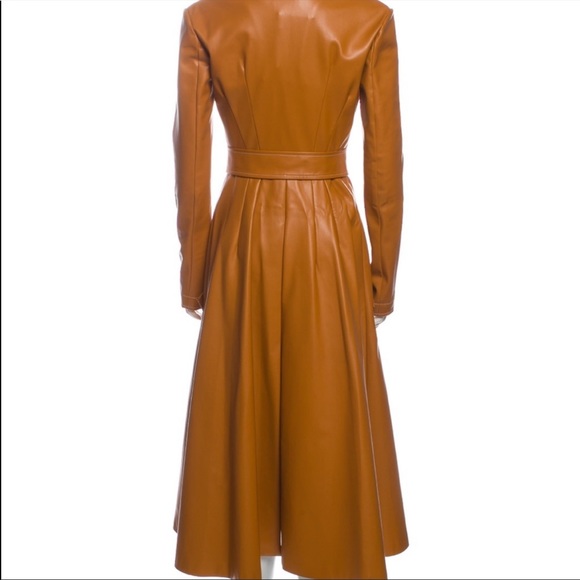 A.W.A.K.E. Mode faux leather trench coat camel tan Ginger bread sz 38 US 6 NWT - Picture 5 of 11